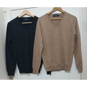 Lot of 2 mens j crew small merino wool sweater dar gray tan Vneck camel